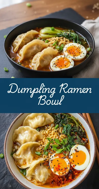 Savory Dumpling Ramen Bowl with Soft Boiled Eggs