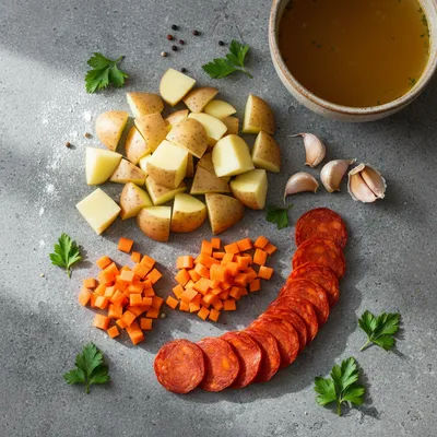 Spanish Potato Soup with Chorizo Recipe - ingredients preparation