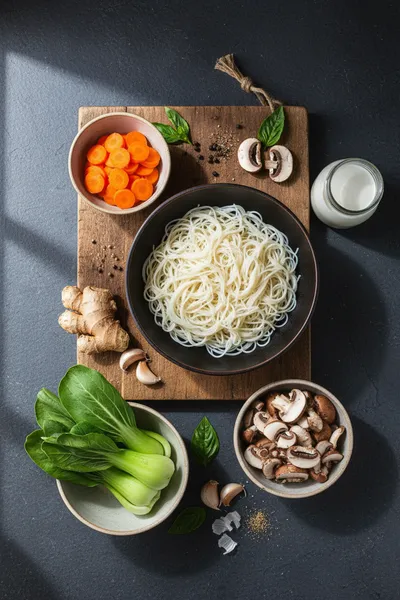 Thai Vegetable Noodle Soup for a Healthy Meal - ingredients preparation