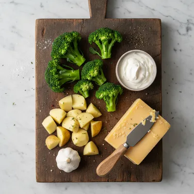 Broccoli Potato Cheese Soup - ingredients preparation