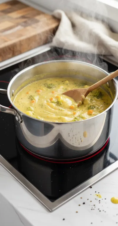Broccoli Potato Cheese Soup - cooking process
