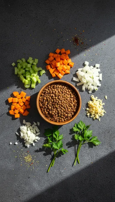 Classic Lentil Soup Recipe for a Healthy Meal - ingredients preparation