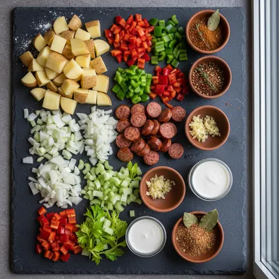 Cajun Potato Soup with Andouille Sausage - ingredients preparation