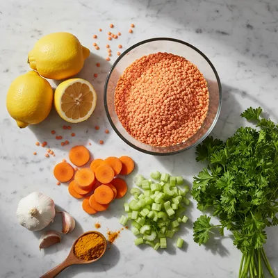 Golden Lemon Lentil Soup - ingredients preparation