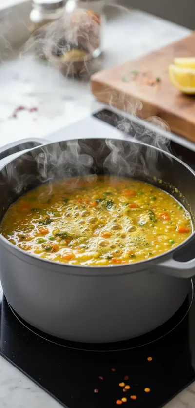 Golden Lemon Lentil Soup - cooking process