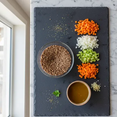 Easy Lentil Vegetable Soup Recipe for Lunch - ingredients preparation