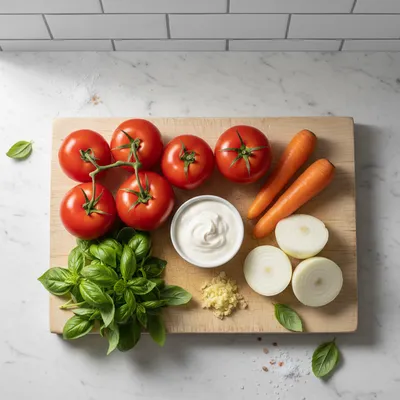 Creamy Tomato Basil Soup With Hidden Veggies Recipe - ingredients preparation