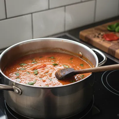 Creamy Tomato Basil Soup With Hidden Veggies Recipe - cooking process