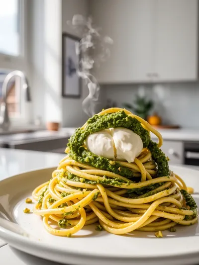 Pistachio Pesto Pasta with Burrata