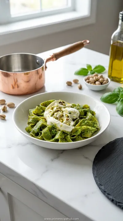 Pistachio Pesto Pasta with Burrata