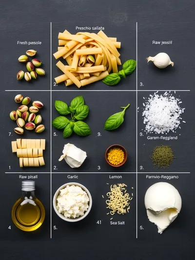 Pistachio Pesto Pasta with Burrata - ingredients preparation