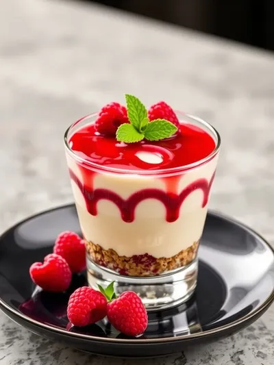 Raspberry Cheesecake in a Glass - ready to serve