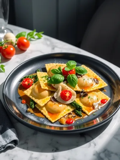 Ravioli with Tomatoes, Asparagus, Garlic & Herbs - cooking process