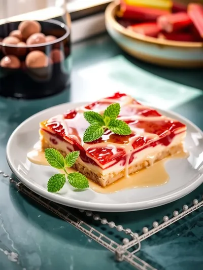 Delicious Rhubarb Custard Bars - ready to serve