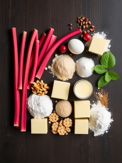 Rhubarb Custard Bars with Buttery Shortbread Crust - ingredients preparation