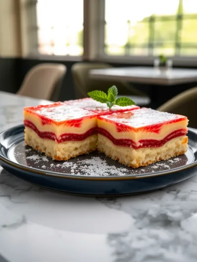 Rhubarb Custard Bars with Buttery Shortbread Crust - ready to serve