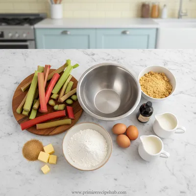Rhubarb Custard Cake – Delightful Buttery Crumble - ingredients preparation