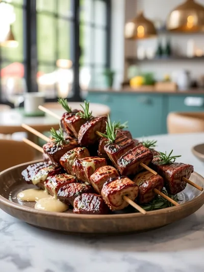 Rosemary Garlic Steak Kebabs - ready to serve