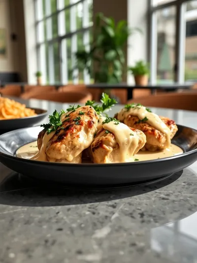 Skillet Chicken Thighs in Creamy Garlic Sauce - ready to serve