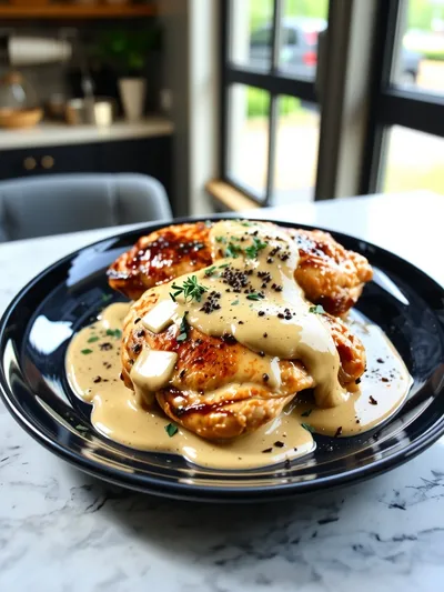 Skillet Chicken Thighs in Creamy Garlic Sauce - cooking process