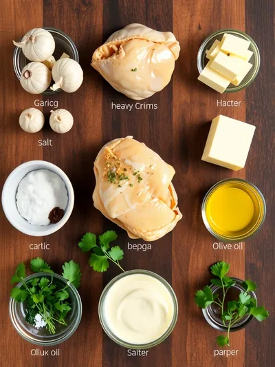 Skillet Chicken Thighs in Creamy Garlic Sauce - ingredients preparation