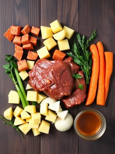 Slow Cooker Beef Stew – Tender Beef & Hearty Veggies - ingredients preparation