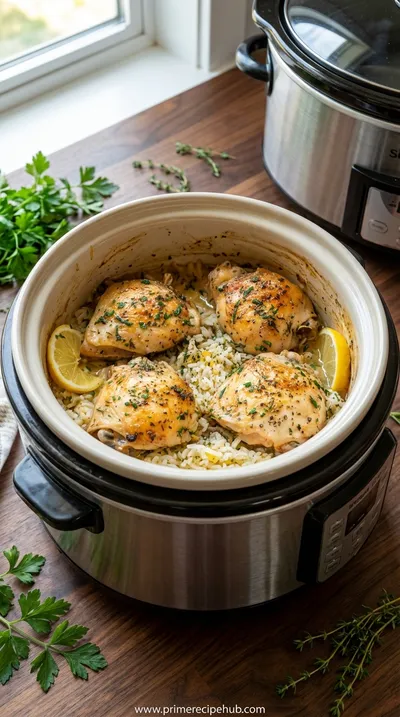 Slow Cooker Lemon Herb Chicken and Rice