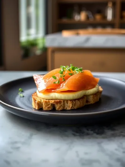 Smoked Salmon Crostini With Egg‑Cheddar Mousse - ready to serve