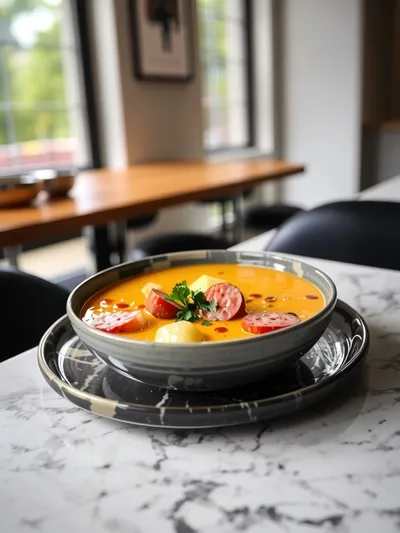 Spanish Potato Soup With Beef Sausage - cooking process