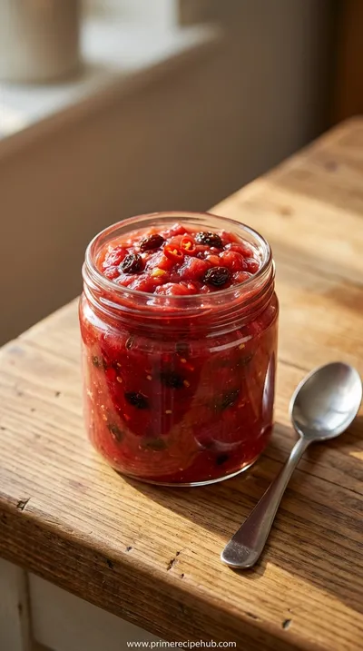 Spicy Rhubarb Chutney with Raisins