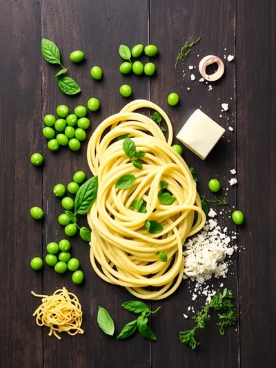 Spring Pea and Garden Herb Fettuccine - ingredients preparation