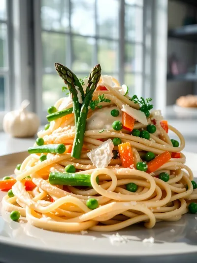 Spring Vegetable Fettuccine Alfredo