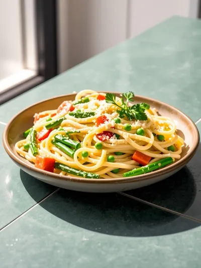 Spring Vegetable Fettuccine Alfredo - cooking process