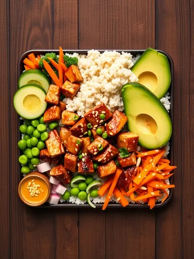 Sticky Chicken Poke Bowl - ingredients preparation