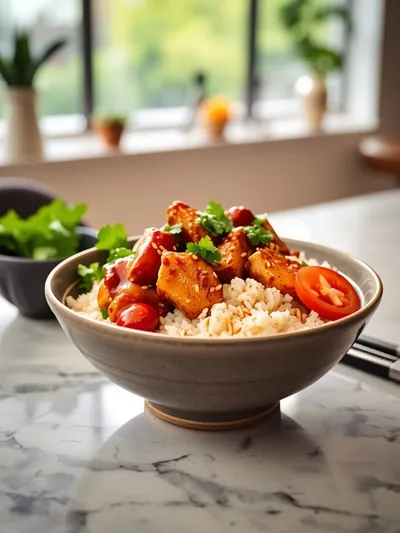 Sticky Chicken Poke Bowl - ready to serve