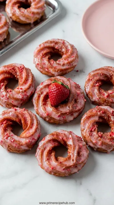 Strawberry Glazed French Crullers