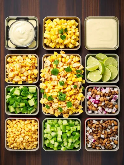 Street Corn Creamy Cucumber Chicken Salad - ingredients preparation