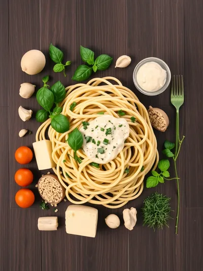 Vegan Pasta Primavera with Creamy Garlic Cashew Sauce - ingredients preparation