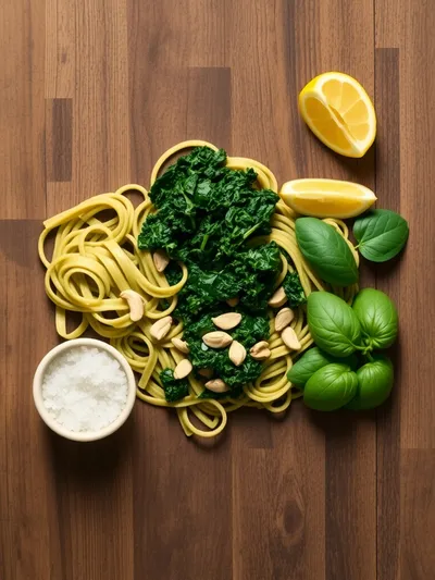 Vegan Pesto Pasta with Kale - ingredients preparation