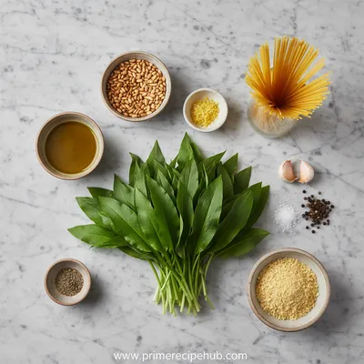 Vegan Wild Garlic Pesto Pasta - ingredients preparation