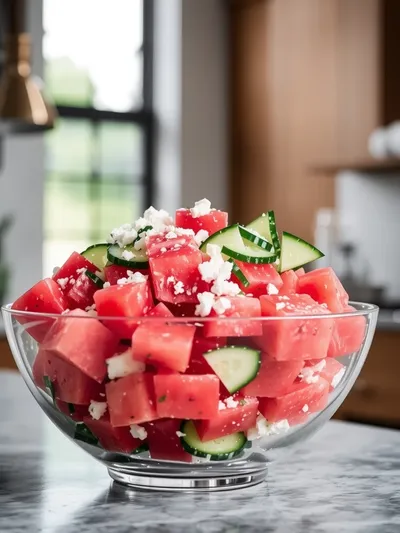 Simple Watermelon Cucumber Feta Salad