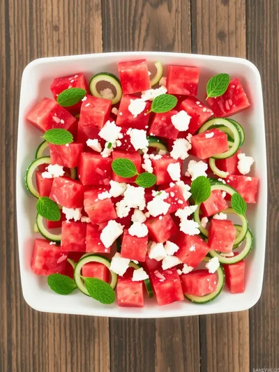 Simple Watermelon Cucumber Feta Salad - ingredients preparation