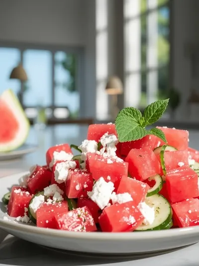 Simple Watermelon Cucumber Feta Salad
