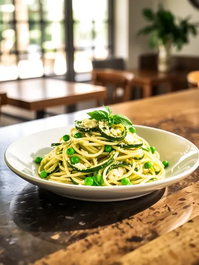 Zucchini Ricotta Summer Pasta With Peas - cooking process