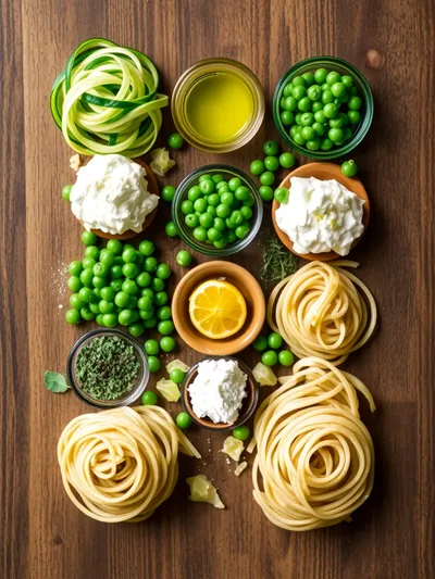 Zucchini Ricotta Summer Pasta With Peas - ingredients preparation